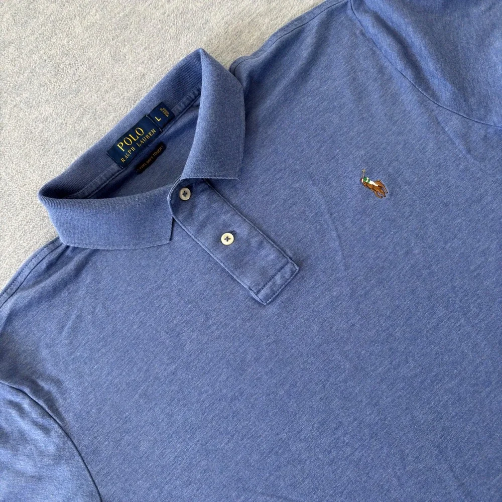 Polo Ralph Lauren Men Large Blue Heather Pima Soft Touch Short Sleeve Polo Shirt